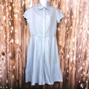 Ann Taylor Blue Short Sleeve Collared Button Up Dress